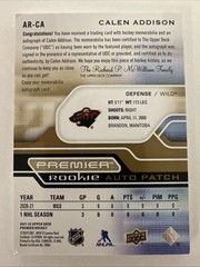 2021-22 Upper Deck Premier Calen Addison #AR-CA Gold Auto Patch /65 RC – TCCCX