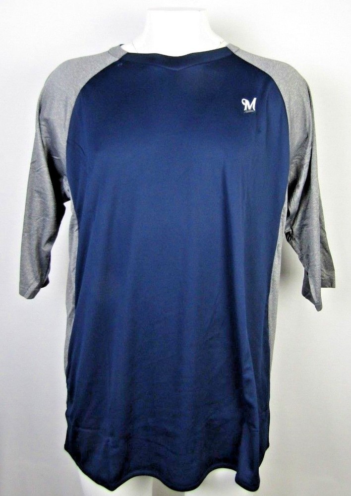 Milwaukee Brewers Big & Tall Men&rsquo;s Navy 3/4 Raglan Sleeve Jersey MLB 3X 5X 6X