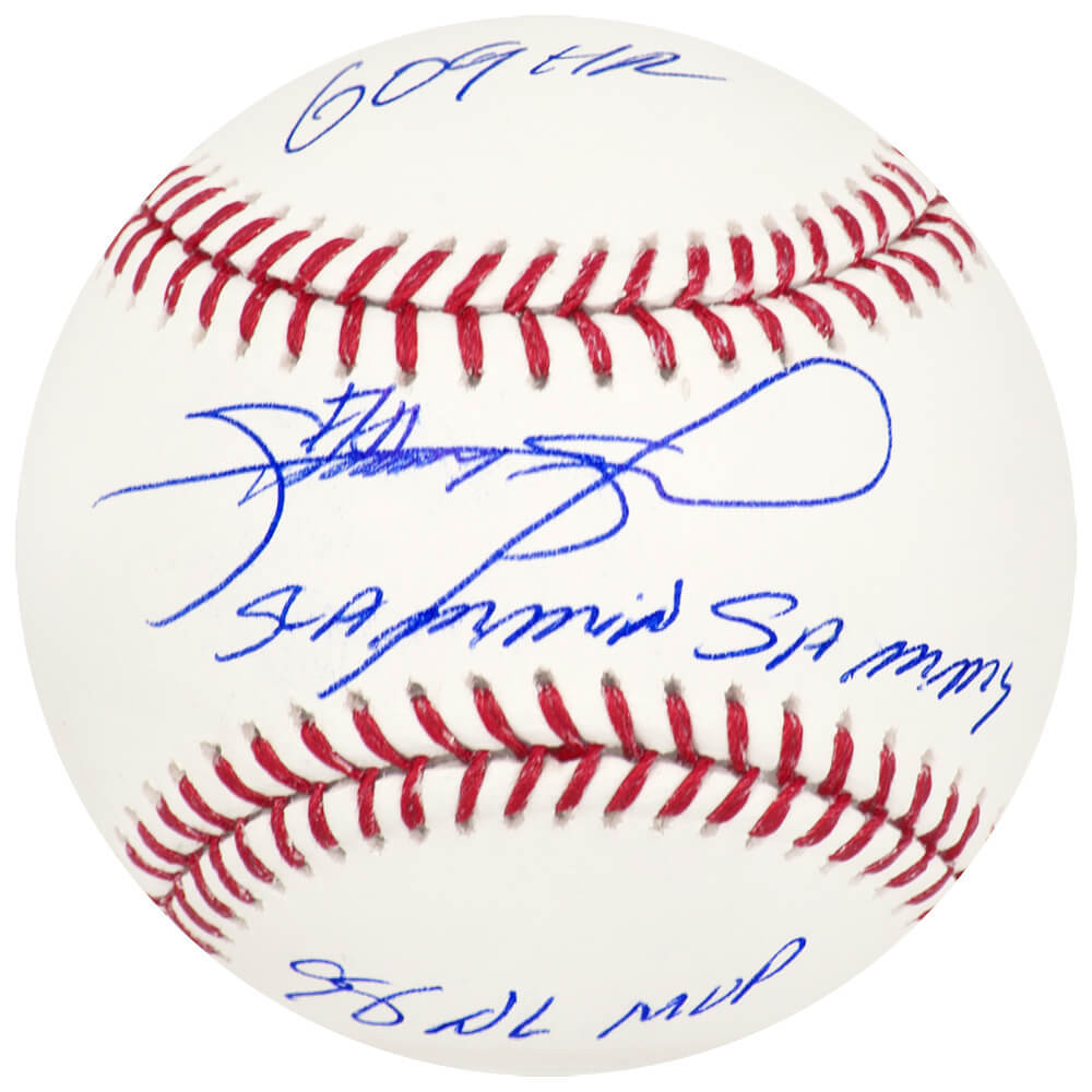 Sammy Sosa Signed Rawlings MLB Baseball w/Slammin, 609 HR, 98 NL MVP – (SS COA)