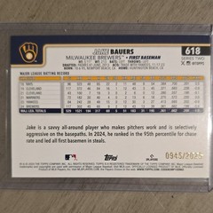 2025 Topps Jake Bauers #618 Gold Parallel #&rsquo;d /2025 Milwaukee Brewers