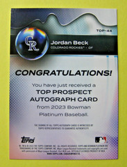 2023 Bowman Platinum TOP-44 Jordan Beck Top Prospect Auto Autograph
