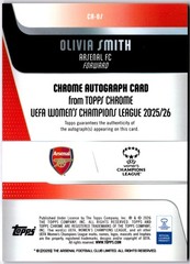 Olivia Smith 2025-26 Topps Chrome Women&rsquo;s Purple Refractor Auto #58/75 Arsenal
