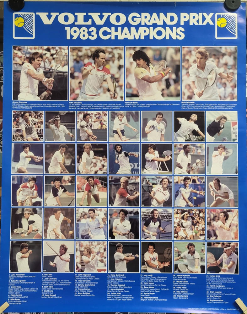 Volvo Grand Prix 1983 Champions Poster ATP Tennis 19×24 McEnroe Noah Connors Vnt