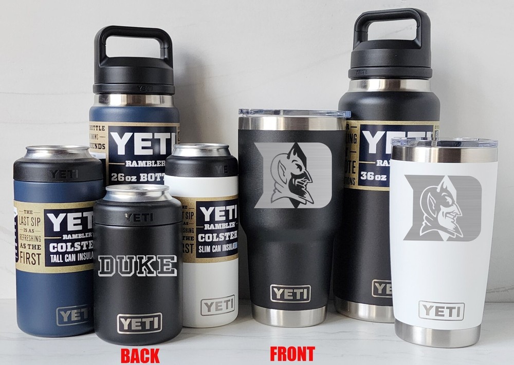 DUKE BLUE DEVILS YETI Laser Engraved Tumblers, Can Colsters and Chug Bottles