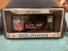 MIAMI DOLPHINS SEALED! CHROME 12 x 6” LICENSE PLATE FRAME/HOLDER/ FREE POSTAGE!!
