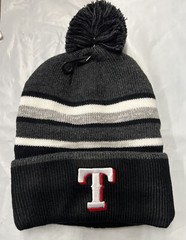 Texas Rangers Winter Hat CUFFED LINED BEANIE New Black And Gray Cap pom Pom