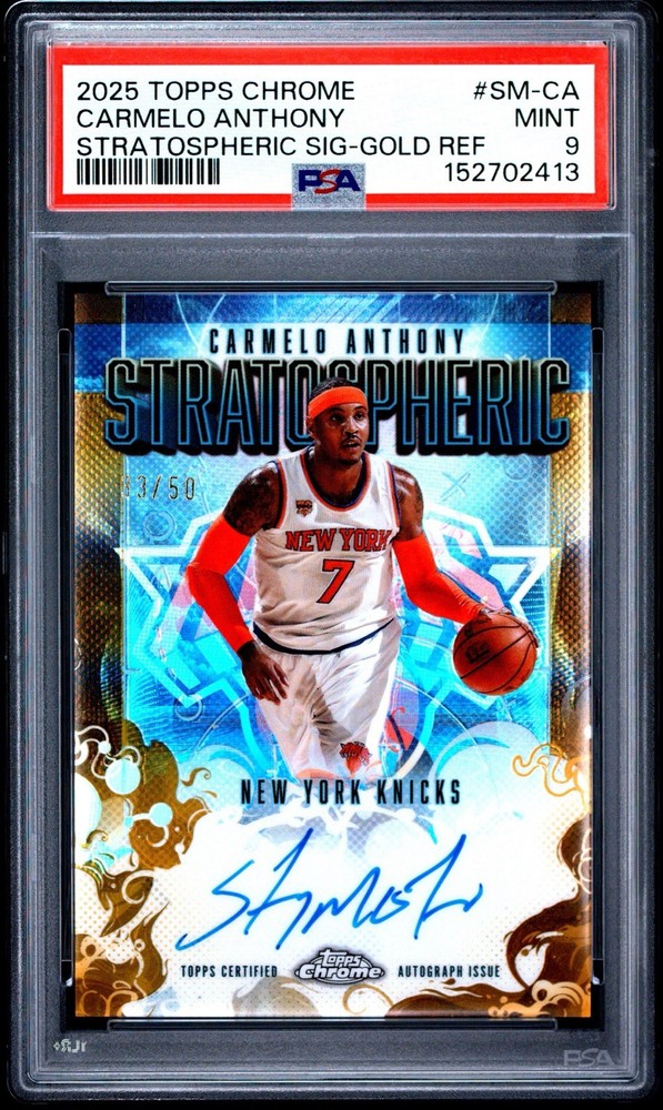 2024-25 Topps Chrome Carmelo Anthony Auto Gold Refractor #/50 Knicks PSA 9