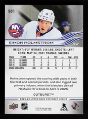 2025-26 Upper Deck #581 Simon Holmstrom Outburst Silver
