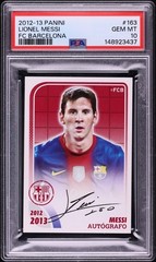 Lionel Messi PSA 10! 2012-13 Panini FC Barcelona Stickers Autografo #163 b1