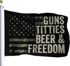 Guns Titties Beer & Freedom Flag 3×5 Ft 36 inches by 60 inches, Colorful