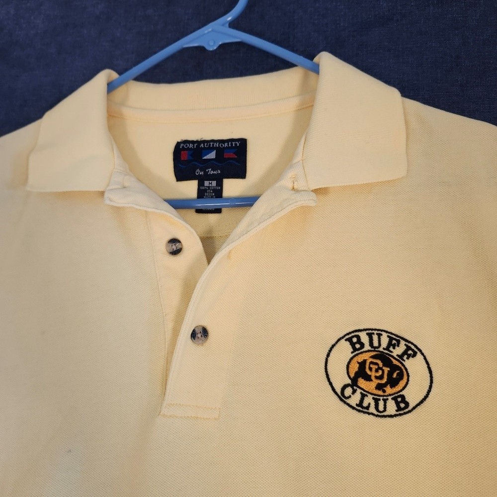 CU Buffaloes Port Authority Buff Club Yellow Polo Shirt M Vintage