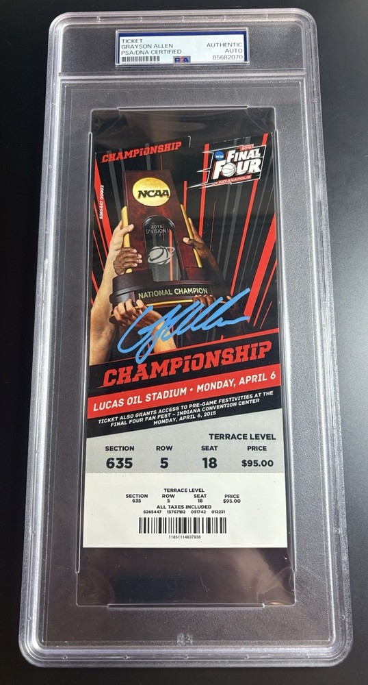 Grayson Allen Signed 2015 Final Four Championship Ticket PSA/DNA Duke Auto