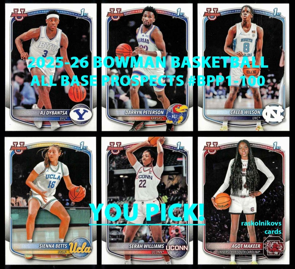 2025-26 Bowman BASKETBALL Base Prospects #BPP1-100 $2 or 2 Card Minimum YOU PICK