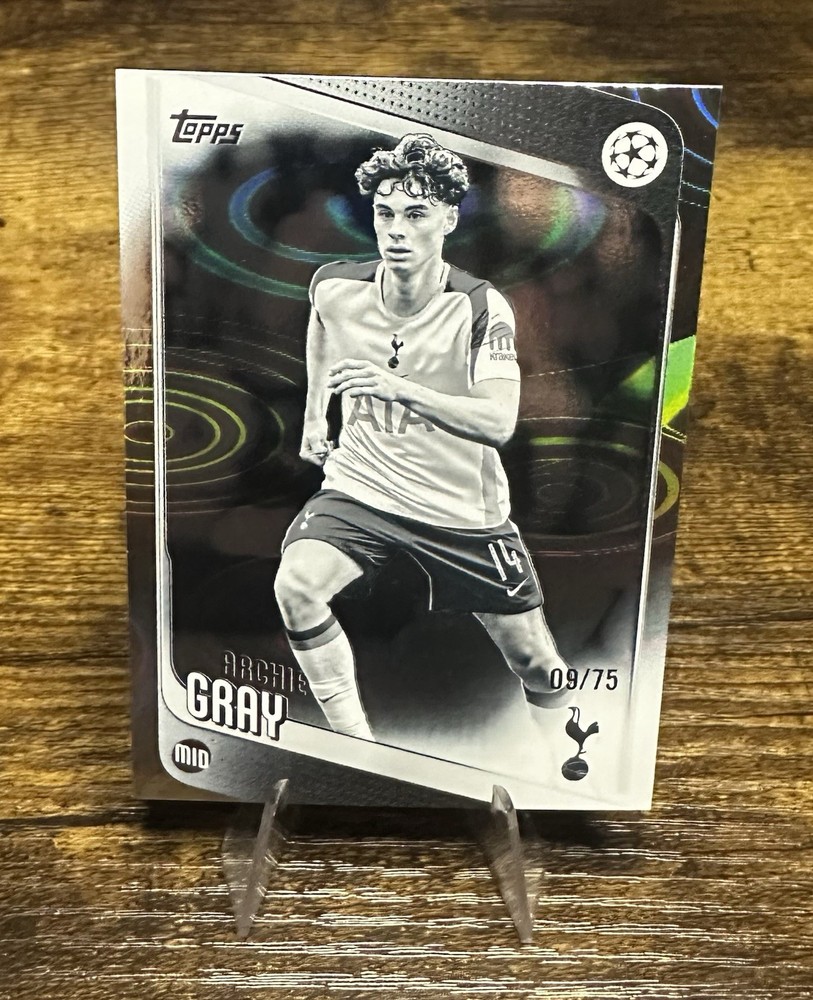 Archie Gray #165 2025-26 Topps Flagship UCC Black And White /75 Tottenham