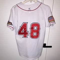 Easton Baseball Jersey Shirt #48 Size S White w/ US Flag Sleeve Patch
