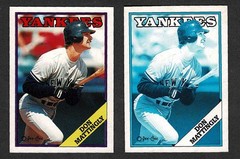 1988 OPeeChee Yankees&rsquo; Don Mattingly, Box Top Pair, One a Blue Progressive Proof