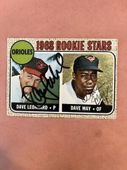 1968 Topps #56 Orioles Rookie Stars Dave Leonhard, Dave May Autographs.