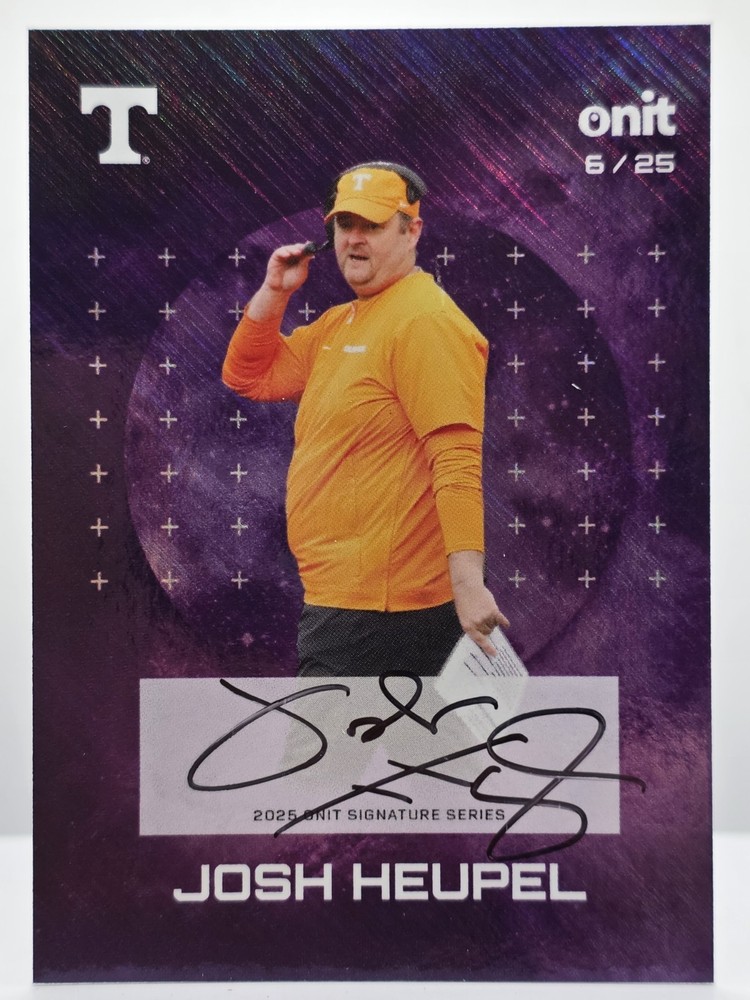 2025 Onit Gravity Tennessee Coach Josh Heupel Purple On Card Auto #6/25 Oklahoma