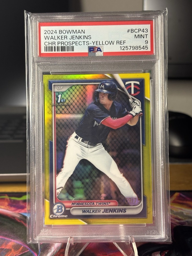 2024 Bowman Chrome Walker Jenkins 1st Bowman Yellow Refractor /75 Twins! PSA 9