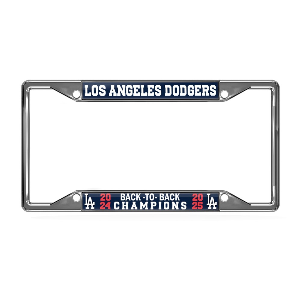 LA Dodgers Back to Back WS Champs Polyurethane 4-Hole Metal Chrome License Plate