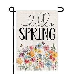 Hello Spring Floral Garden Flag 12×18 Inch Double Sided Burlap Outside, Flower S