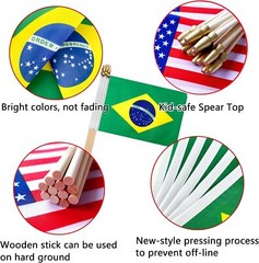TSMD Brazil Stick Flag Brazilian Small Mini Hand Held Flags,5×8