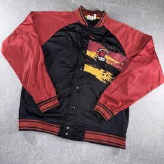 Miami Heat Jacket Mens Large Black Red NBA Basketball Varsity Zipway Snap Button