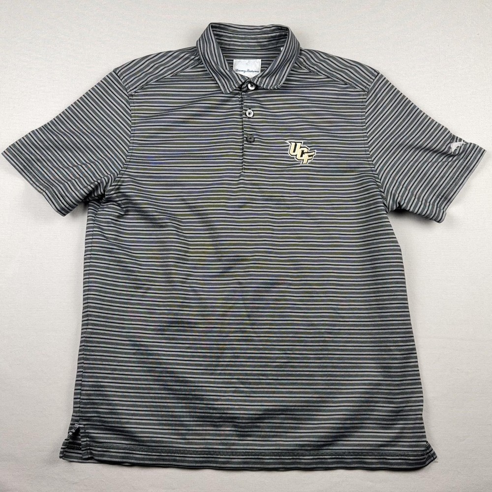 UCF Knights Polo Shirt Mens Medium Gray Striped NCAA Football Golf Tommy Bahama