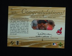 Sandy Alomar 2001 SP Game Bat Edition Piece of the Game Used Bat Gold SA /25