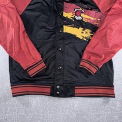 Miami Heat Jacket Mens Large Black Red NBA Basketball Varsity Zipway Snap Button