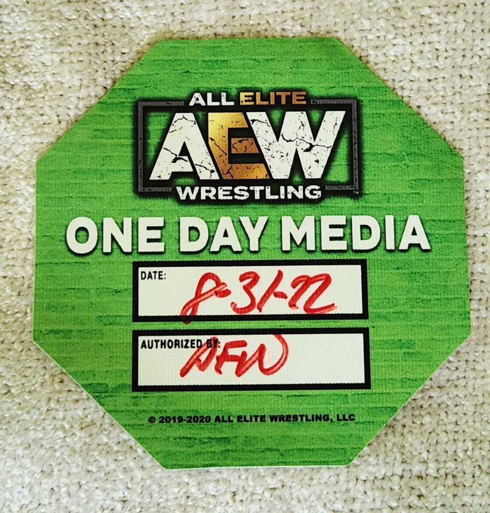 AEW DYNAMITE All Elite Wrestling Aug 31, 2022 Adhesive Back ONE DAY MEDIA PASS