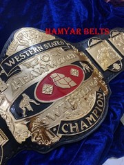 NWA Western States Championship Belt ,4mm Zinc, Gold Plated, Cow Leather strap