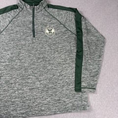 Antigua brand Milwaukee Bucks heather gray and green 1/4 zip pullover NBA Mens L