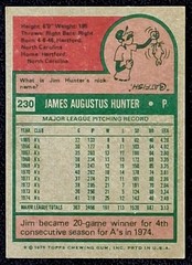 1975 Topps JIM Catfish HUNTER 230 Vintage HOF Oakland A&rsquo;s Card EXMT Raw Sharp