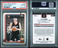 PSA 10 GEM MINT 2025 Topps Chrome #266 Yang Hansen Refractor Rookie RC