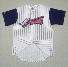 RARE VTG 1997-01 Anaheim Angels Pinstripes Baseball Jersey Majestic USA Made SzM