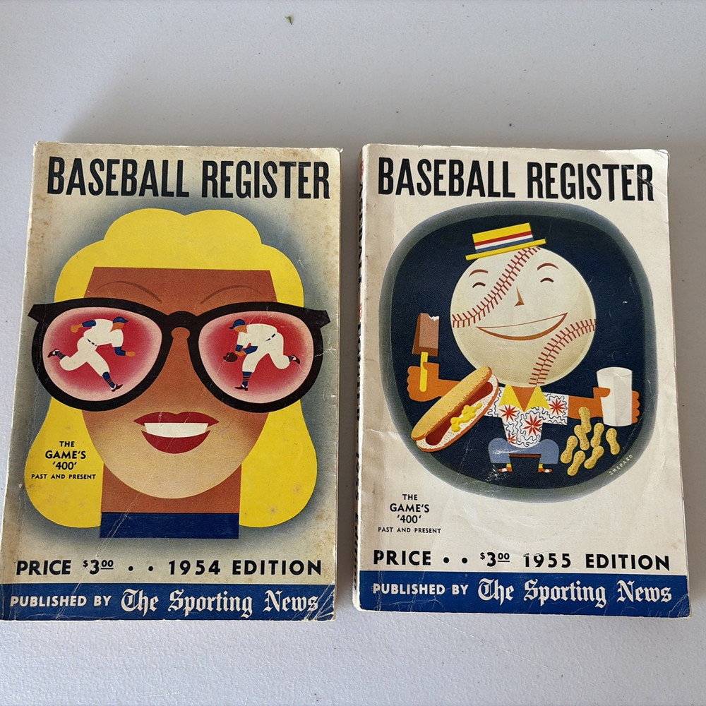 Vintage 1954 & 1955 Baseball Registers Sporting News Mantle Aaron Mays Lot