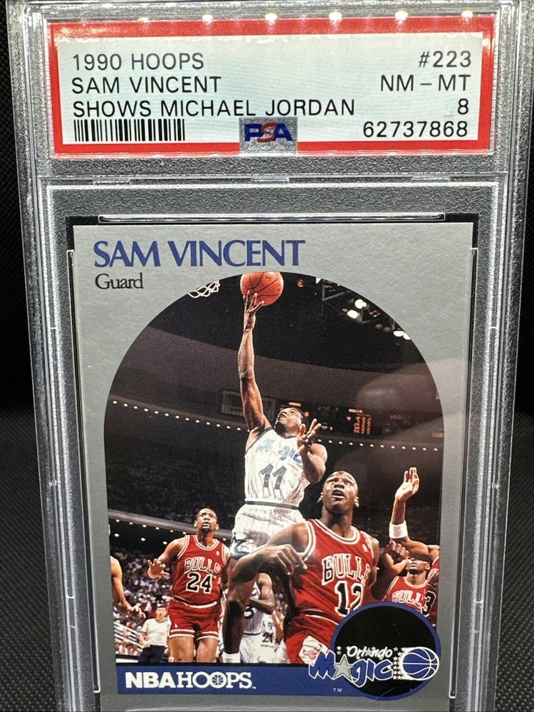 1990 HOOPS Sam Vincent Shows Michael Jordan (only Time To Wear #12) #223 PSA 8