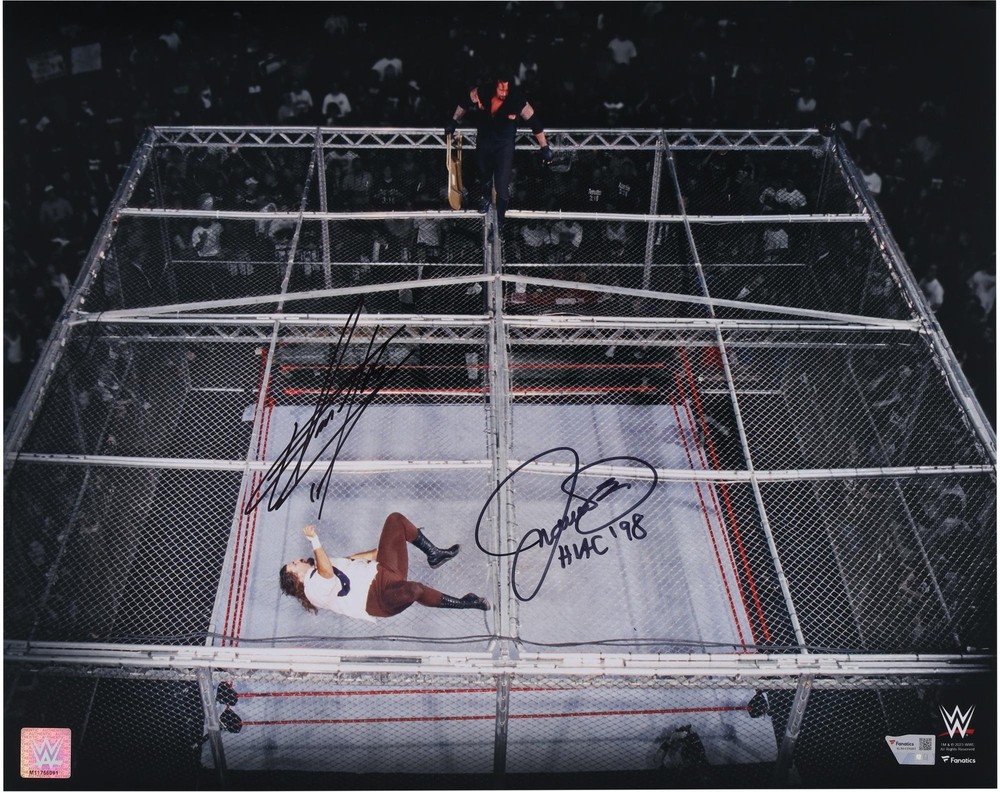 Mick Foley & Undertaker WWE Signed 16×20 Hell In A Cell Photo w/ »HIAC &rsquo;98 » Insc