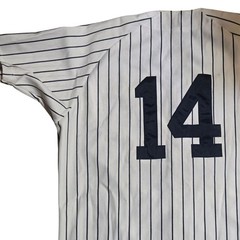 Rawlings Baseball Jersey White Navy Blue Striped Button Down Number 14 Large Vtg