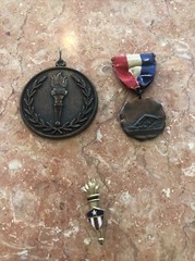 Lot of three Olympic medals, and pin