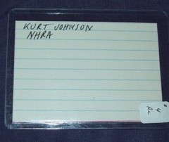 NHRA Pro Stock Driver Kurt Johnson Hand Signed Index Card