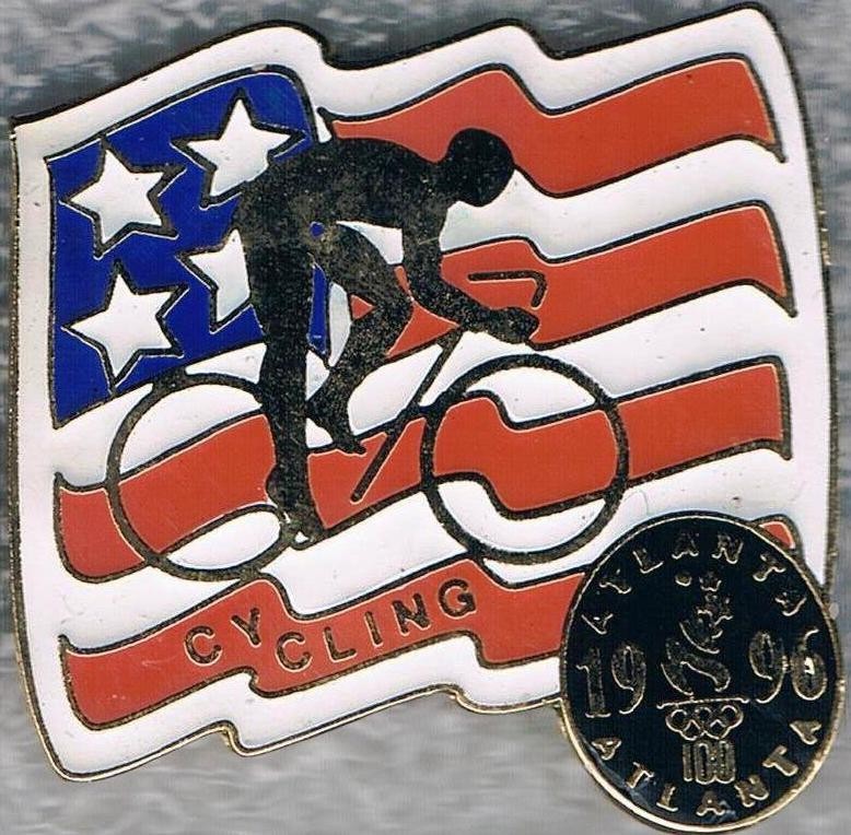 Nice Dated 1996 Atlanta Flag Style Olympic Games Mark Cycling Sports Pin