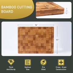Bamboo Cutting Board Non Slip Heavy Duty Over Sink Wooden 16*11 in, Natural