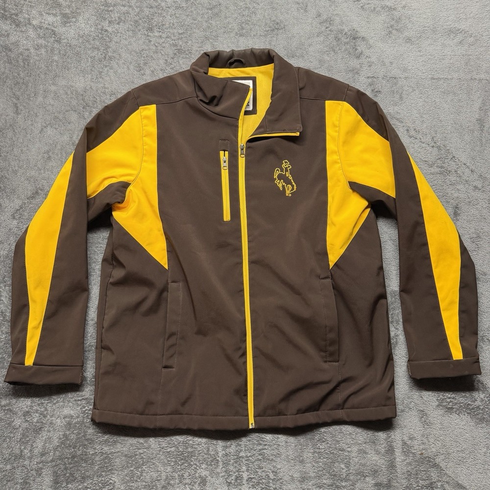 Wyoming Cowboys Jacket Mens Large Brown Yellow Full Zip Windbreaker NCAA