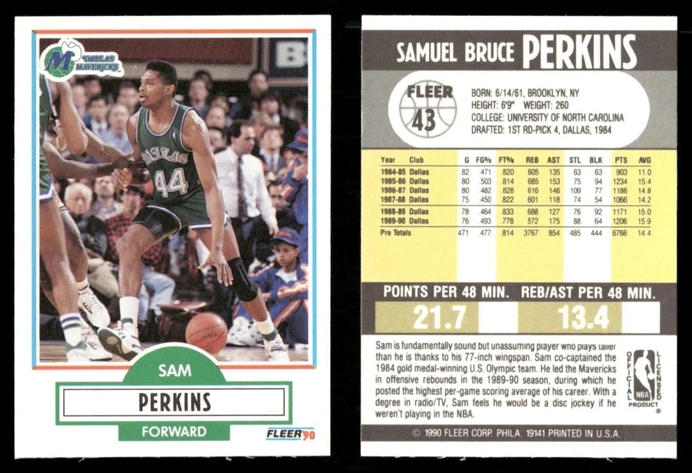 Sam Perkins 1990-91 Fleer #43 UER Dallas Mavericks NBA Basketball Card