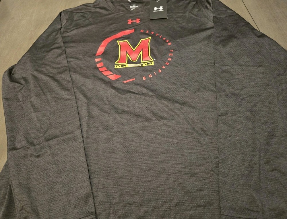 Under Armour Mens Maryland Terrapins Long Sleeve Shirt XL Loose Dark Grey