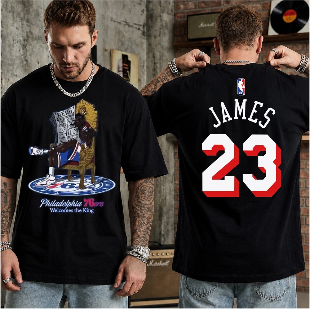 NEW!! LeBron James Philadelphia 76ers Mitchell & Ness Caricature T-Shirt