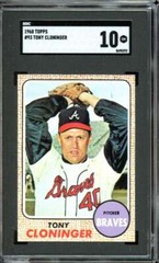 1968 Topps #93 Tony Cloninger Braves SGC 10 GM Gem Mint Pop 2