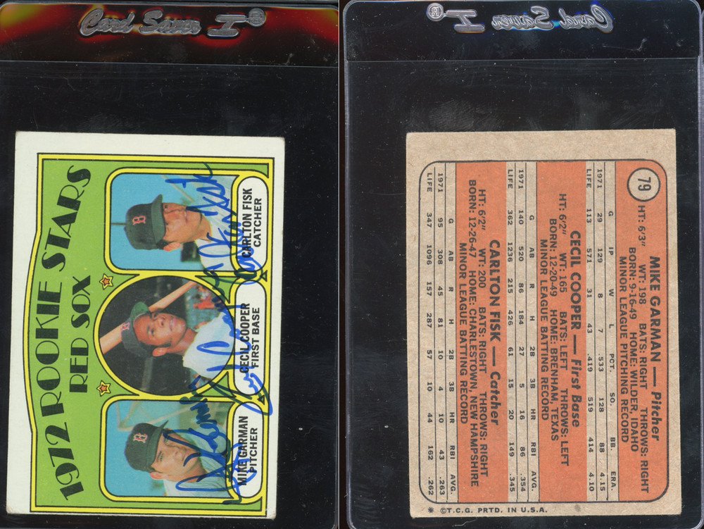 Carlton Fisk 1972 72 Topps RC Rookie Autograph Auto Signed Cooper Garman #79
